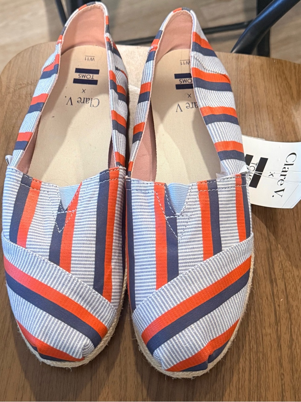Toms Clare V Striped Espadrilles in Blue, Red and White NWT